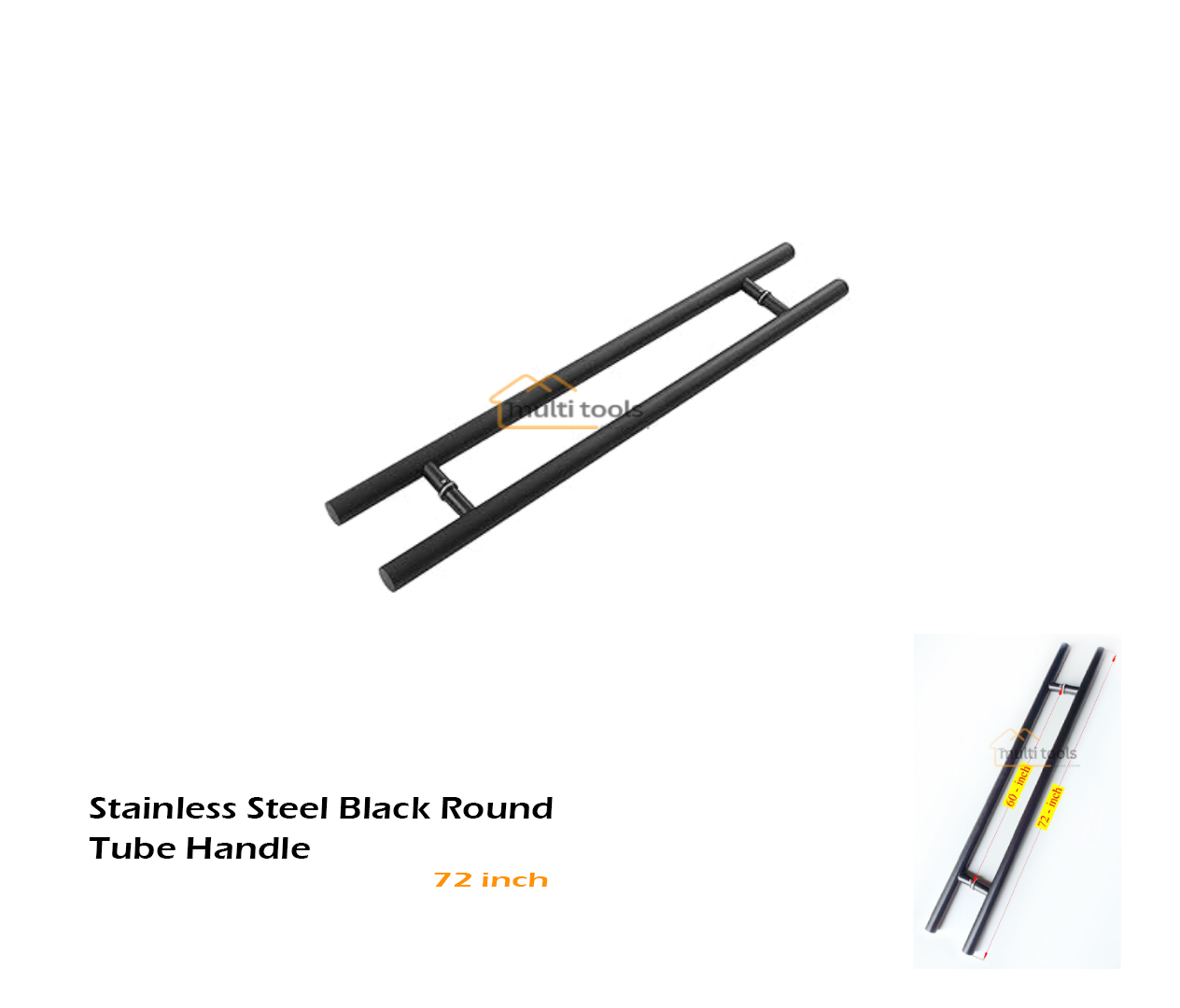 72 Inch Stainless Steel Black Round Tube Handle
